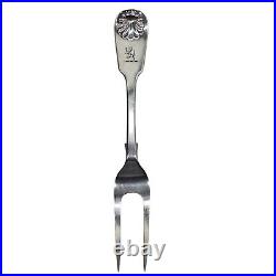 1859 Scottish Clan Meat Carving Fork Solid Sterling Silver Fiddle Shell Pattern