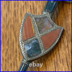 1880s Scottish Sterling Silver basket hilt broad shield sword brooch U