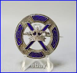 1890 Scottish Big Kilt Silver Enamel Pin Brooch Armorial Regiment X Crown Badge