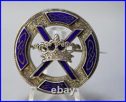 1890 Scottish Big Kilt Silver Enamel Pin Brooch Armorial Regiment X Crown Badge
