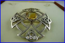 1955 Thomas Ebbutt Sterling Silver Scottish Citrine Brooch Pin Boxed Hallmarked