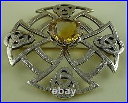 1955 Thomas Ebbutt Sterling Silver Scottish Citrine Brooch Pin Boxed Hallmarked