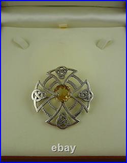 1955 Thomas Ebbutt Sterling Silver Scottish Citrine Brooch Pin Boxed Hallmarked