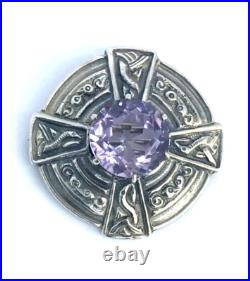 1967 Amethyst Scottish Brooch 925 Sterling Silver Vintage Amethyst Silver Brooch