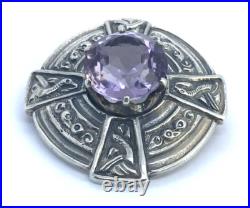 1967 Amethyst Scottish Brooch 925 Sterling Silver Vintage Amethyst Silver Brooch