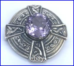 1967 Amethyst Scottish Brooch 925 Sterling Silver Vintage Amethyst Silver Brooch