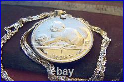 2000 Scottish Fold Kitten Crown Coin Pendant 18-28 Italian Silver Wavy Chain