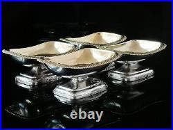 4 CRESTED Antique Scottish Sterling Silver Salt Cauldrons, W & P Cunningham 1812