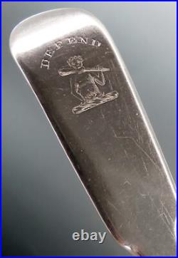 5 Scottish Sterling Silver Spoons Wood Family Crest DEFEND 7 inches