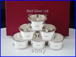 6 Cased Scottish NEW Sterling Silver Beaded Napkin Rings, Edinburgh 2024