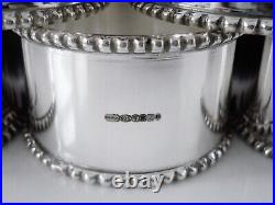 6 Cased Scottish NEW Sterling Silver Beaded Napkin Rings, Edinburgh 2024