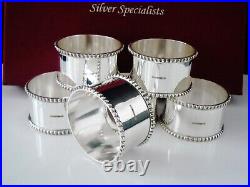 6 Cased Scottish NEW Sterling Silver Beaded Napkin Rings, Edinburgh 2024