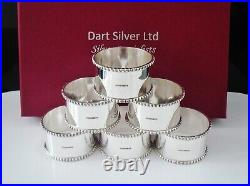 6 Cased Scottish NEW Sterling Silver Beaded Napkin Rings, Edinburgh 2024