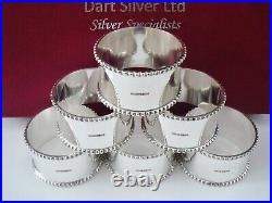 6 Cased Scottish NEW Sterling Silver Beaded Napkin Rings, Edinburgh 2024