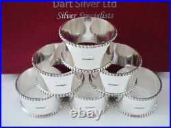 6 Cased Scottish NEW Sterling Silver Beaded Napkin Rings, Edinburgh 2024