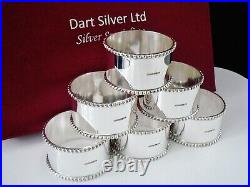 6 Cased Scottish NEW Sterling Silver Beaded Napkin Rings, Edinburgh 2024