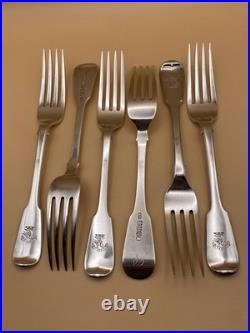 6 FAB SCOTTISH STERLING SILVER TABLE FORKS WILLIAM IV 1835, ANDREW WILKIE 497g