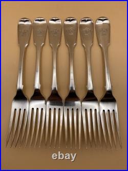6 FAB SCOTTISH STERLING SILVER TABLE FORKS WILLIAM IV 1835, ANDREW WILKIE 497g