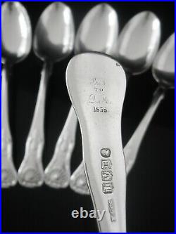 6 Scottish Antique Sterling Silver Dessert Spoons, CRESTED, Elder & Co 1835