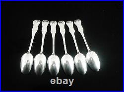 6 Scottish Antique Sterling Silver Teaspoons, King's Hourglass, Glasgow 1845