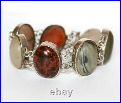 7.25 Antique Victorian Sterling Silver Scottish Agate Bracelet c. 1890