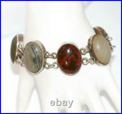 7.25 Antique Victorian Sterling Silver Scottish Agate Bracelet c. 1890