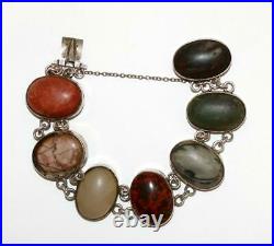 7.25 Antique Victorian Sterling Silver Scottish Agate Bracelet c. 1890