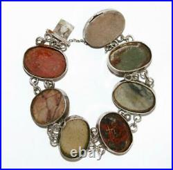 7.25 Antique Victorian Sterling Silver Scottish Agate Bracelet c. 1890