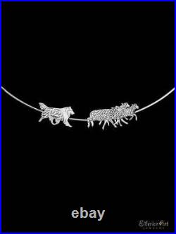 925 Sterling Silver Rough Collie And Sheep Necklace Gift For Dog Lovers Handmade