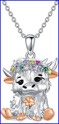 925 Sterling Silver Scottish Highland Cow Pendant Necklace Gifts for Women Mom