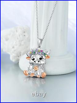 925 Sterling Silver Scottish Highland Cow Pendant Necklace Gifts for Women Mom