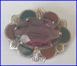 A Fine Victorian Scottish Sterling Silver Agate Amethyst Brooch Signed Silver