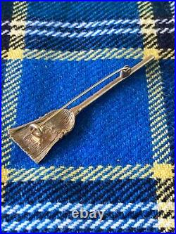 A Sterling Silver Gilt, Scots Curling Broom, Curling Stone Brooch 3 long
