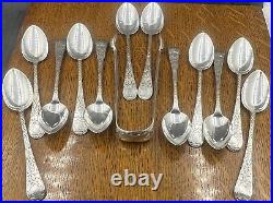 A superb set of Scottish sterling silver teaspoons & sugar tongs Glasgow 1868