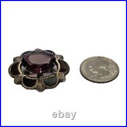 ANTIQUE 1900s VICTORIAN SCOTTISH STERLING SILVER AGATE FACETED AMETHYST BROOCH