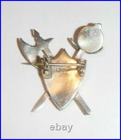 ANTIQUE Large Scottish Sterling Silver Shield Axe, Sword Brooch Agate Bloodstone
