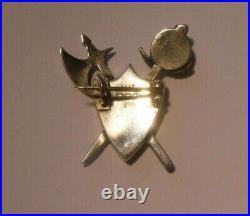 ANTIQUE Large Scottish Sterling Silver Shield, Axe, Sword Brooch with Agate