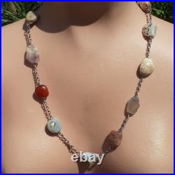 ANTIQUE SCOTTISH SILVER and Polished HARDSTONE NECKLACE 63cm Inch