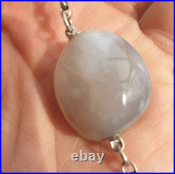 ANTIQUE SCOTTISH SILVER and Polished HARDSTONE NECKLACE 63cm Inch