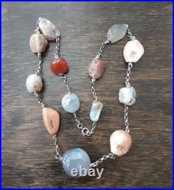 ANTIQUE SCOTTISH SILVER and Polished HARDSTONE NECKLACE 63cm Inch