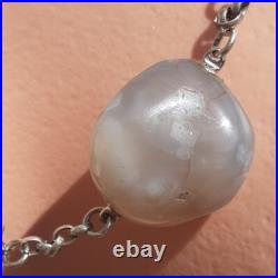 ANTIQUE SCOTTISH SILVER and Polished HARDSTONE NECKLACE 63cm Inch