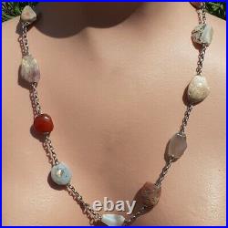 ANTIQUE SCOTTISH SILVER and Polished HARDSTONE NECKLACE 63cm Inch