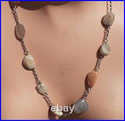 ANTIQUE SCOTTISH SILVER and Polished HARDSTONE NECKLACE 63cm Inch