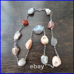 ANTIQUE SCOTTISH SILVER and Polished HARDSTONE NECKLACE 63cm Inch