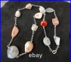 ANTIQUE SCOTTISH SILVER and Polished HARDSTONE NECKLACE 63cm Inch