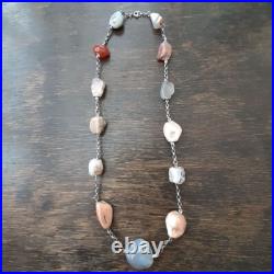 ANTIQUE SCOTTISH SILVER and Polished HARDSTONE NECKLACE 63cm Inch