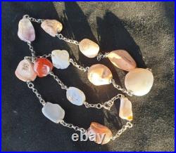 ANTIQUE SCOTTISH SILVER and Polished HARDSTONE NECKLACE 63cm Inch