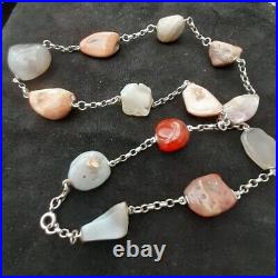 ANTIQUE SCOTTISH SILVER and Polished HARDSTONE NECKLACE 63cm Inch