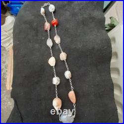 ANTIQUE SCOTTISH SILVER and Polished HARDSTONE NECKLACE 63cm Inch