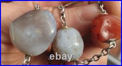 ANTIQUE SCOTTISH SILVER and Polished HARDSTONE NECKLACE 63cm Inch